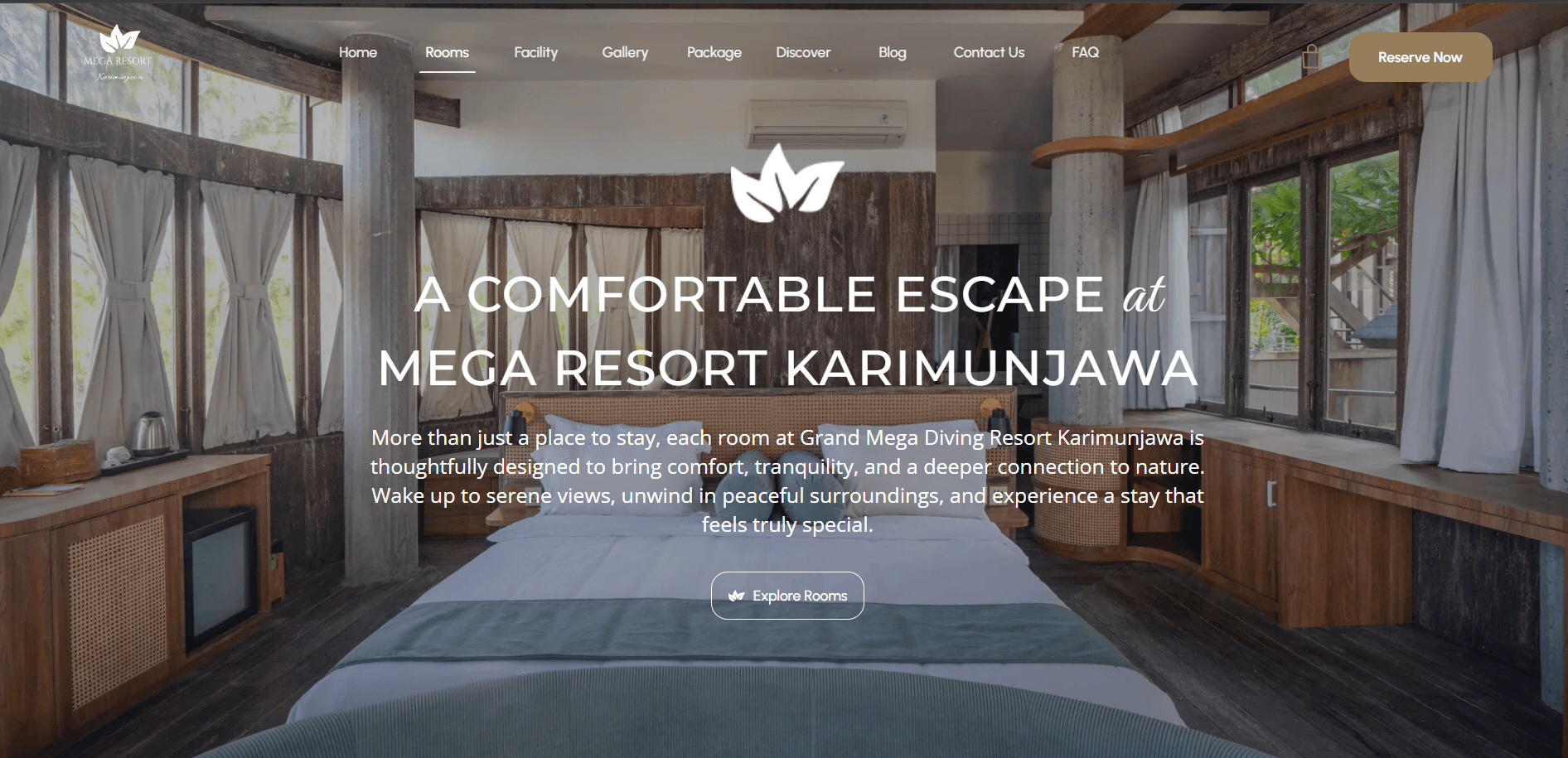 Grand Mega Diving Resort homepage showing a resort room