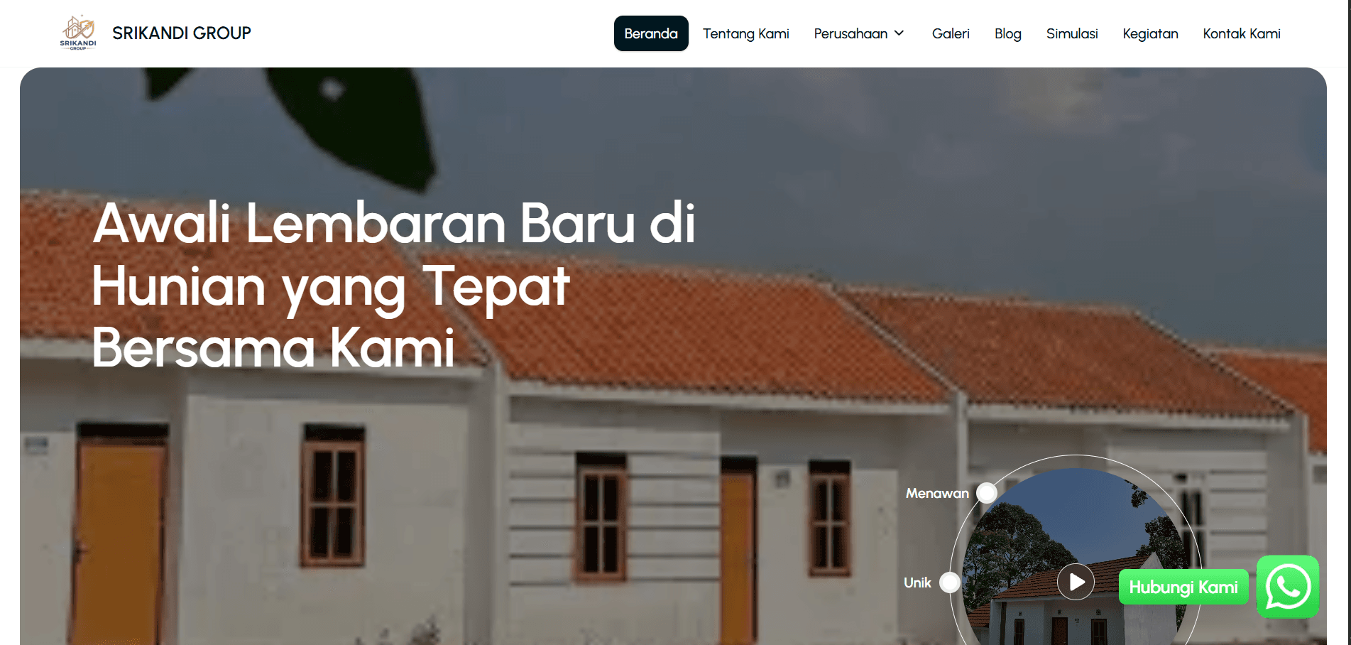 Srikandi Group homepage showing a housing development